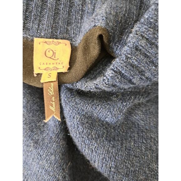 Qi cashmere sweater womens small 100% cashmere sweater blue black mockneck - Picture 6 of 8